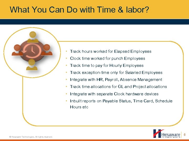 What You Can Do with Time & labor? • Track hours worked for Elapsed