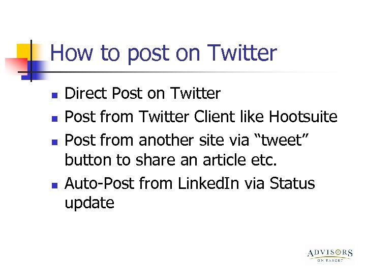 How to post on Twitter n n Direct Post on Twitter Post from Twitter