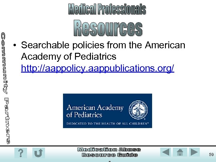  • Searchable policies from the American Academy of Pediatrics http: //aappolicy. aappublications. org/
