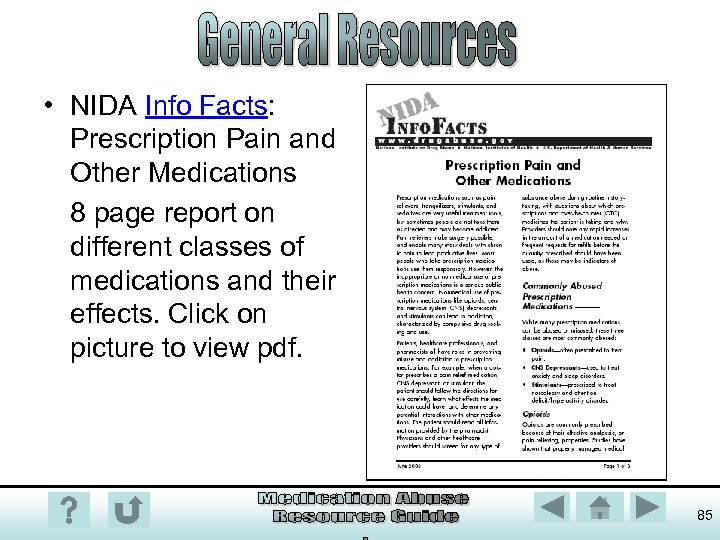  • NIDA Info Facts: Prescription Pain and Other Medications 8 page report on