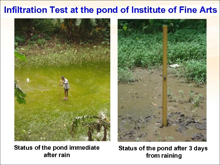 Infiltration Test at the pond of Institute of Fine Arts Status of the pond