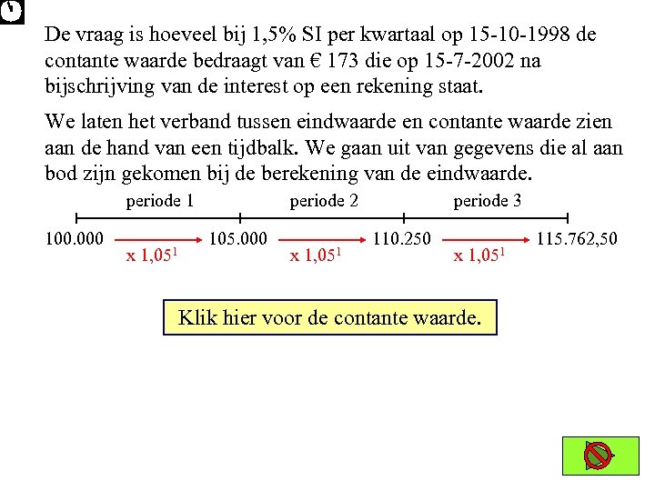 De vraag is hoeveel bij 1, 5% SI per kwartaal op 15 -10 -1998