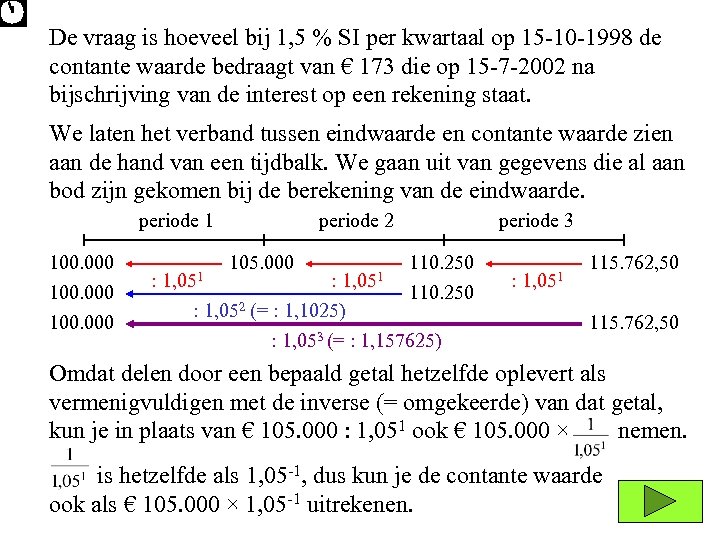 De vraag is hoeveel bij 1, 5 % SI per kwartaal op 15 -10