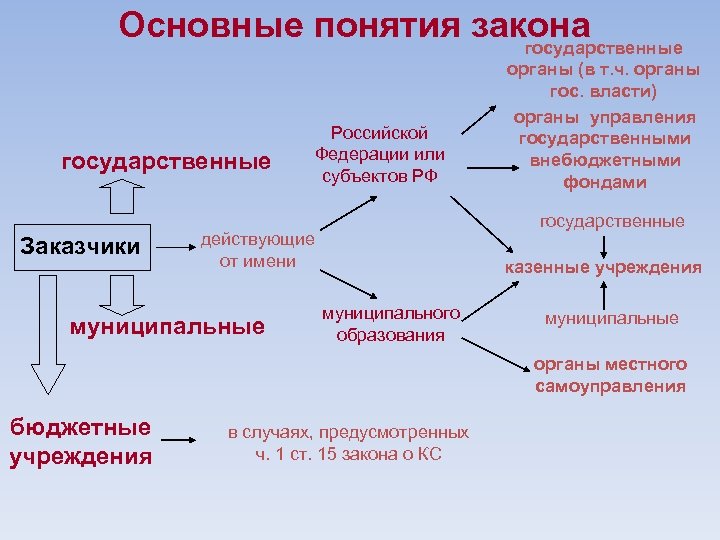 Основные понятия закона государственные Заказчики Российской Федерации или субъектов РФ государственные действующие от имени