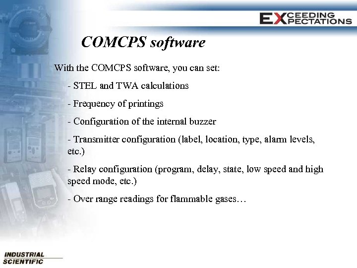 COMCPS software With the COMCPS software, you can set: - STEL and TWA calculations