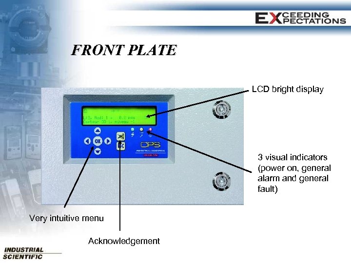 FRONT PLATE LCD bright display 3 visual indicators (power on, general alarm and general