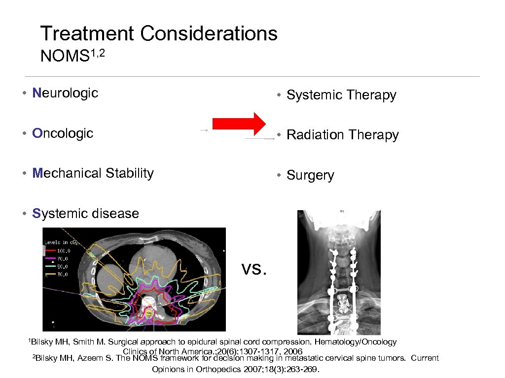 Treatment Considerations NOMS 1, 2 • Neurologic • Systemic Therapy • Oncologic • Radiation