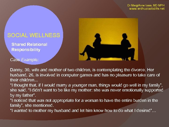 Dr Margi. Anne Isaia, MD MPH www. enthusiasticlife. net SOCIAL WELLNESS Shared Relational Responsibility