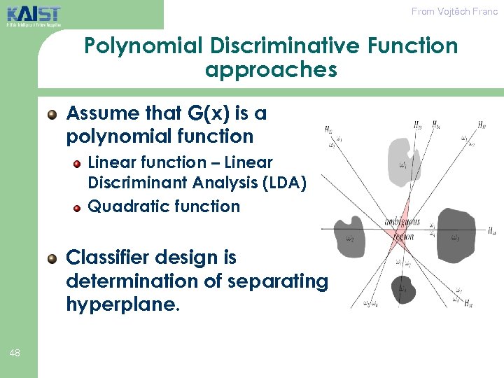 From Vojtěch Franc Polynomial Discriminative Function approaches Assume that G(x) is a polynomial function