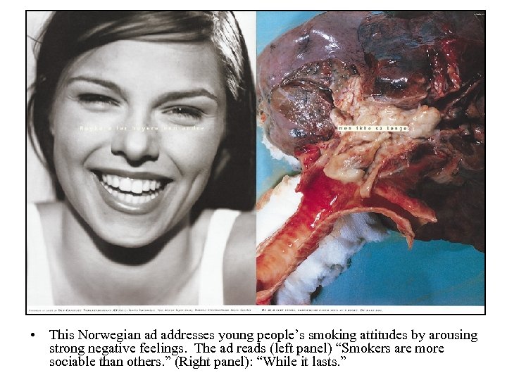  • This Norwegian ad addresses young people’s smoking attitudes by arousing strong negative