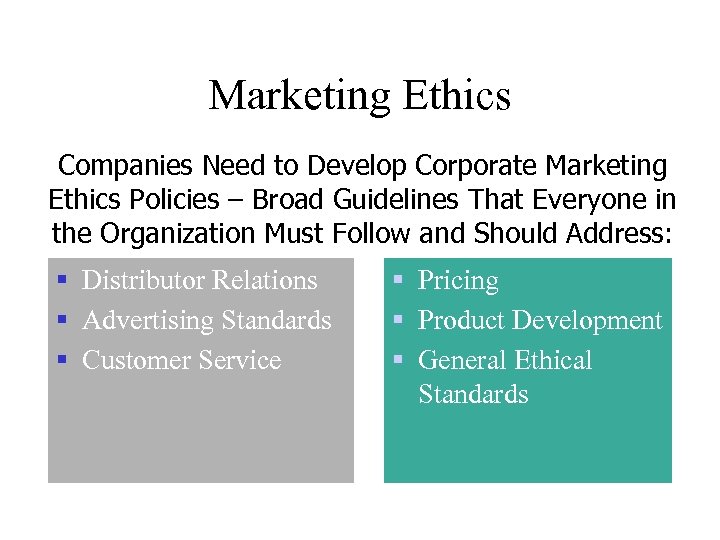 Marketing Ethics Companies Need to Develop Corporate Marketing Ethics Policies – Broad Guidelines That
