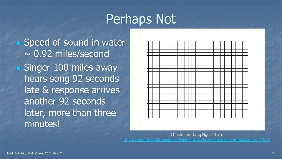 Perhaps Not n n Speed of sound in water ~ 0. 92 miles/second Singer
