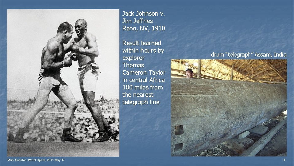 Jack Johnson v. Jim Jeffries Reno, NV, 1910 Result learned within hours by explorer