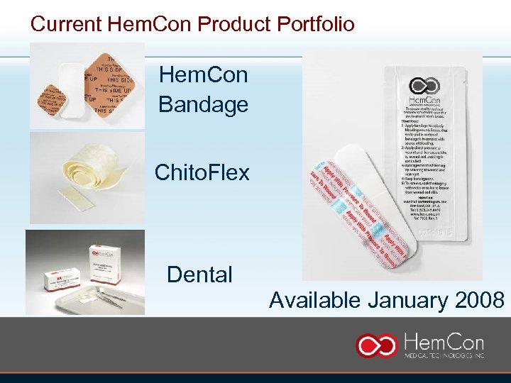 Current Hem. Con Product Portfolio Hem. Con Bandage Chito. Flex Dental Available January 2008