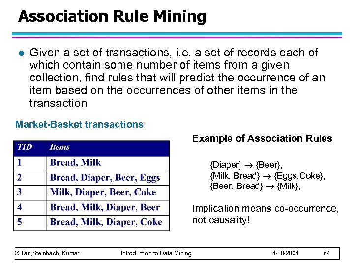 Association Rule Mining l Given a set of transactions, i. e. a set of