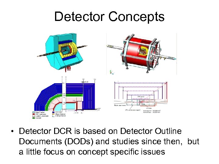 Detector Concepts • Detector DCR is based on Detector Outline Documents (DODs) and studies