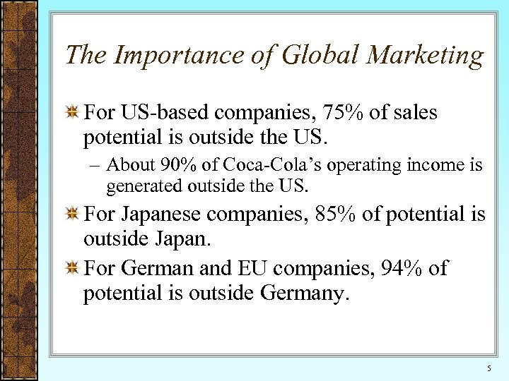 The Importance of Global Marketing For US-based companies, 75% of sales potential is outside