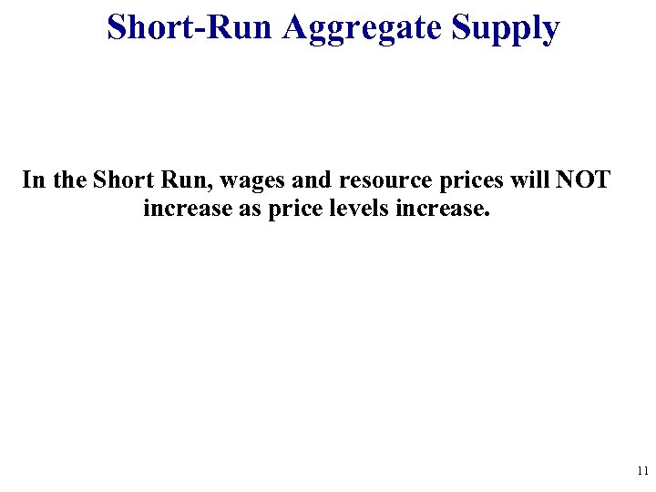 Short-Run Aggregate Supply In the Short Run, wages and resource prices will NOT increase