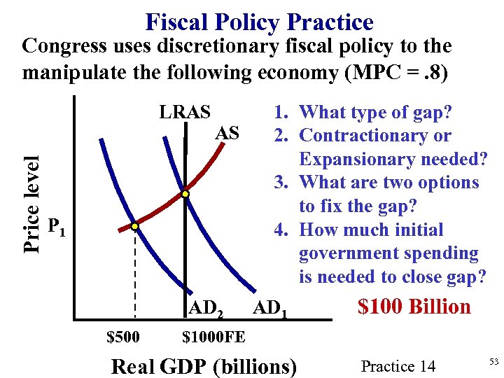 Fiscal Policy Practice Congress uses discretionary fiscal policy to the manipulate the following economy