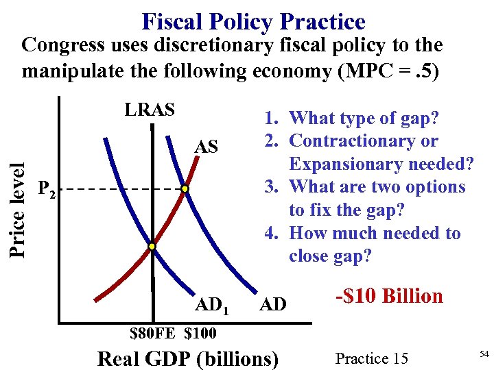 Fiscal Policy Practice Congress uses discretionary fiscal policy to the manipulate the following economy