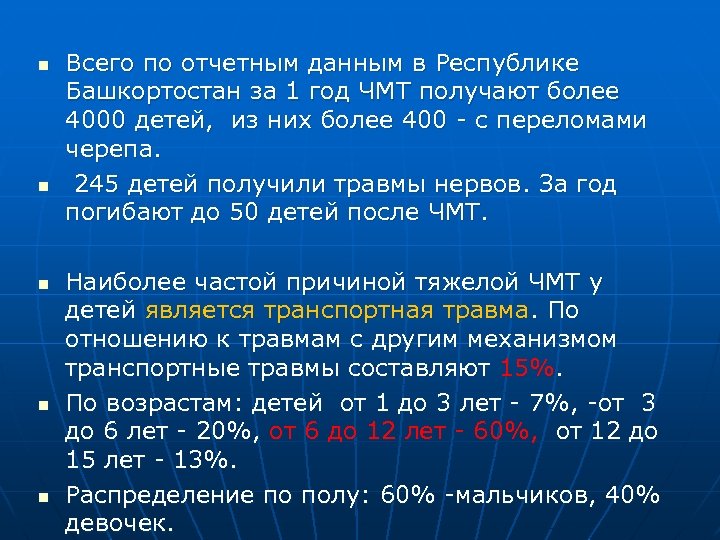 n n n Всего по отчетным данным в Республике Башкортостан за 1 год ЧМТ