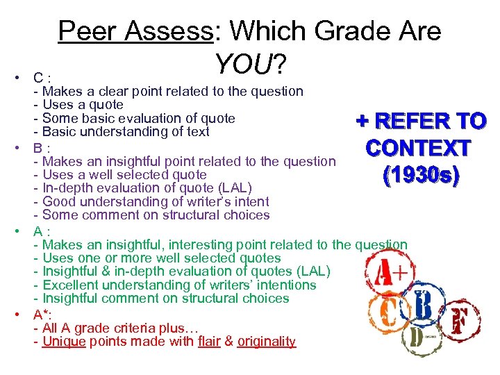  • Peer Assess: Which Grade Are YOU? C: - Makes a clear point