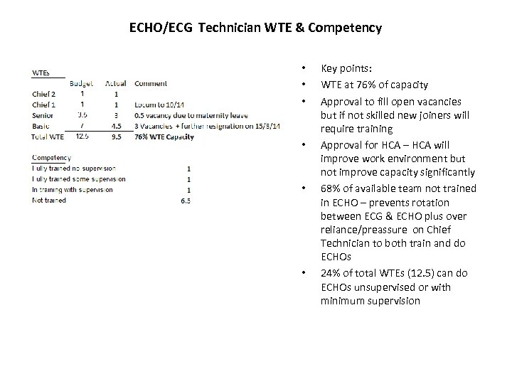 ECHO/ECG Technician WTE & Competency • • • Key points: WTE at 76% of