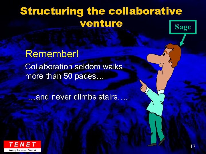 Structuring the collaborative venture Sage Remember! Collaboration seldom walks more than 50 paces… …and