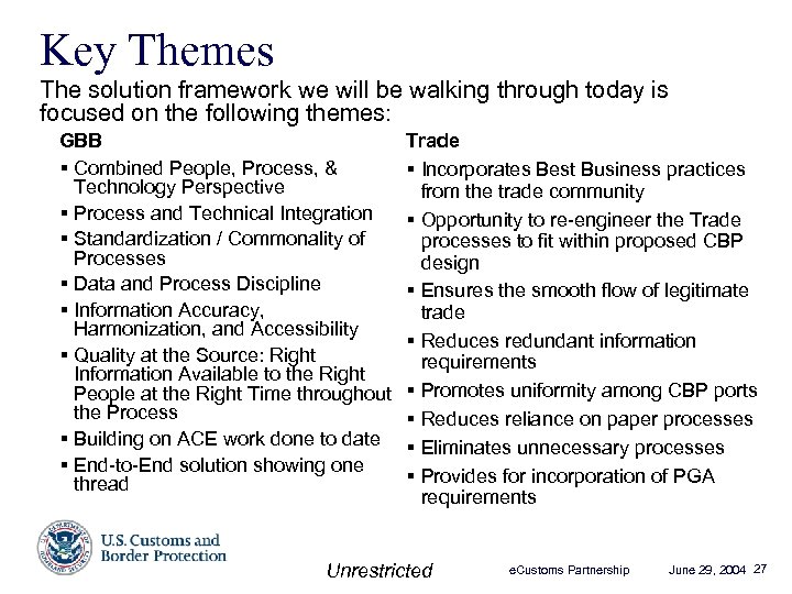 Key Themes The solution framework we will be walking through today is focused on