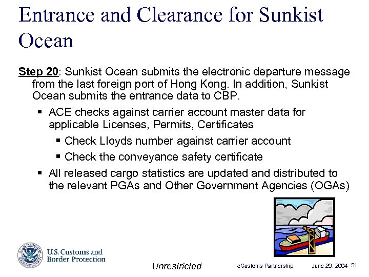 Entrance and Clearance for Sunkist Ocean Step 20: Sunkist Ocean submits the electronic departure