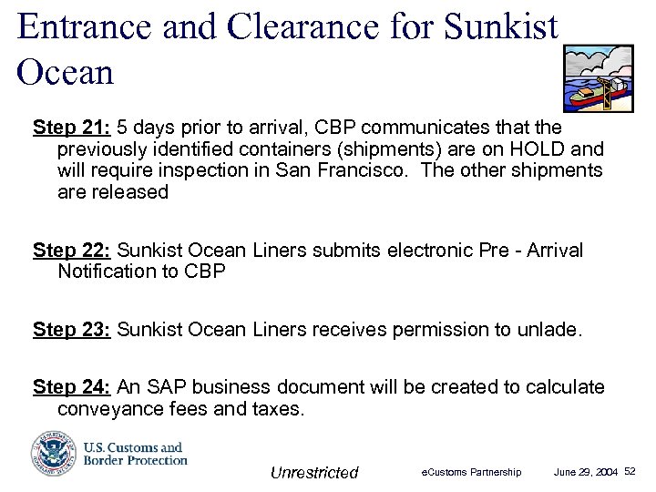 Entrance and Clearance for Sunkist Ocean Step 21: 5 days prior to arrival, CBP