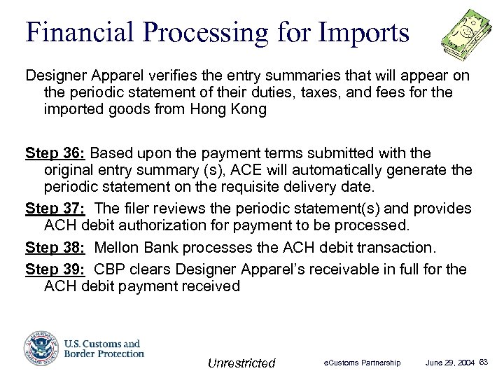 Financial Processing for Imports Designer Apparel verifies the entry summaries that will appear on