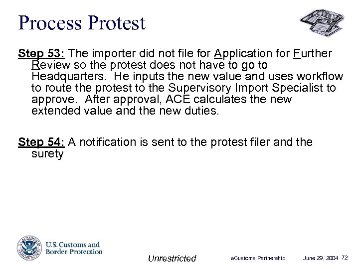 Process Protest Step 53: The importer did not file for Application for Further Review