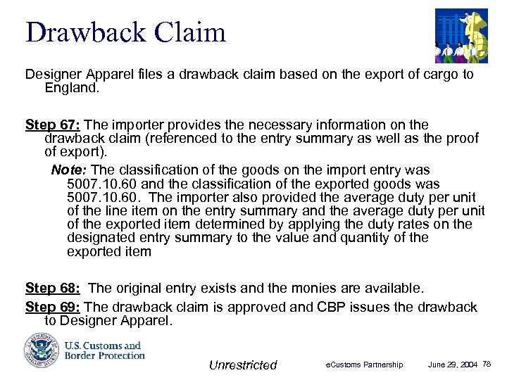 Drawback Claim Designer Apparel files a drawback claim based on the export of cargo