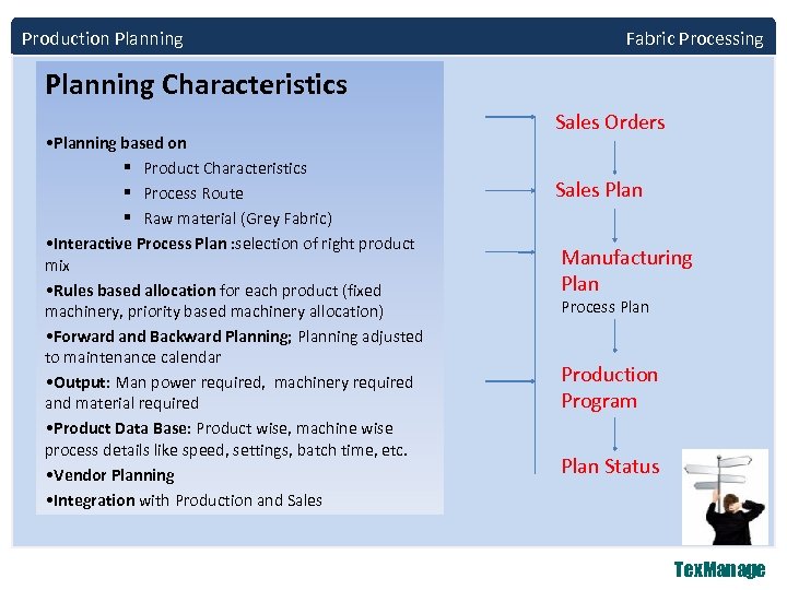 Production Planning Fabric Processing Planning Characteristics • Planning based on § Product Characteristics §