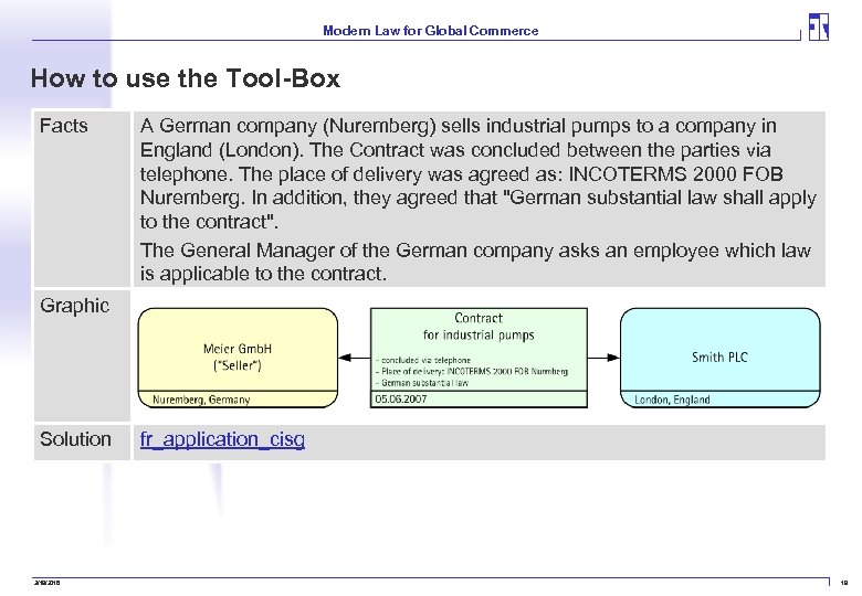 Modern Law for Global Commerce How to use the Tool-Box Facts A German company