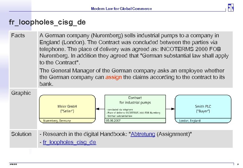 Modern Law for Global Commerce fr_loopholes_cisg_de Facts A German company (Nuremberg) sells industrial pumps