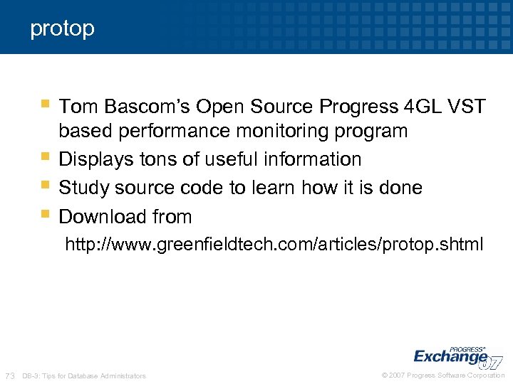 protop § Tom Bascom’s Open Source Progress 4 GL VST § § § based