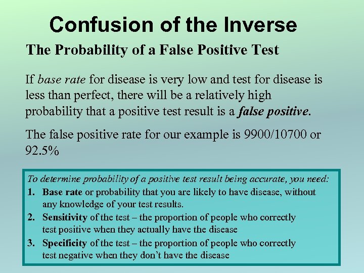 Confusion of the Inverse The Probability of a False Positive Test If base rate