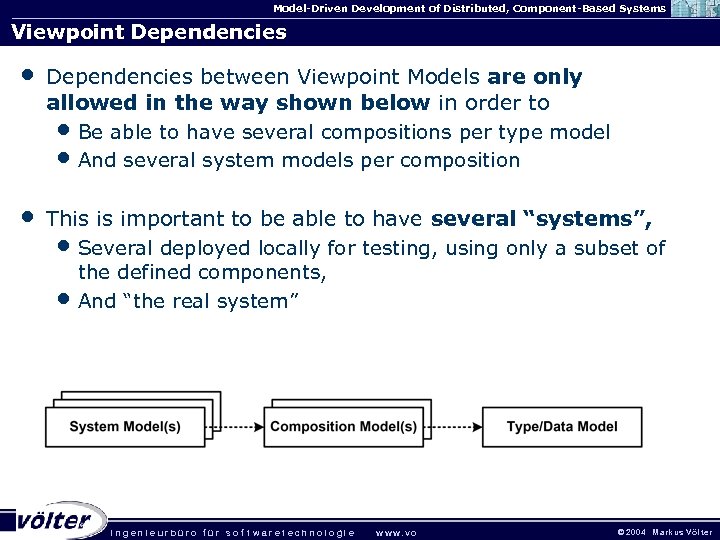 Model-Driven Development of Distributed, Component-Based Systems Viewpoint Dependencies • Dependencies between Viewpoint Models are