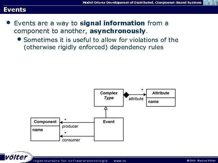 Model-Driven Development of Distributed, Component-Based Systems Events • Events are a way to signal