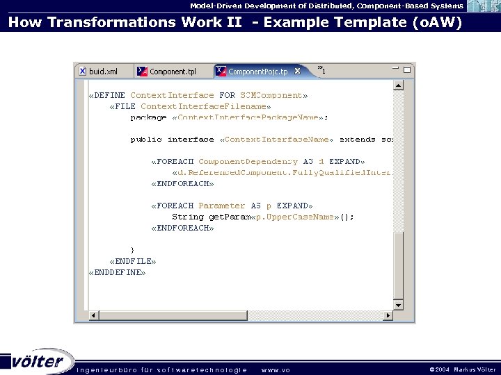 Model-Driven Development of Distributed, Component-Based Systems How Transformations Work II - Example Template (o.