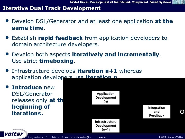 Model-Driven Development of Distributed, Component-Based Systems Iterative Dual Track Development • Develop DSL/Generator and