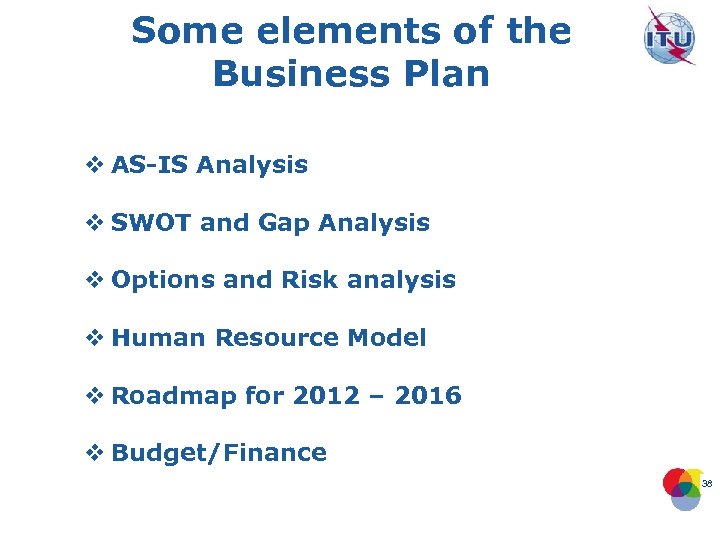 Some elements of the Business Plan v AS-IS Analysis v SWOT and Gap Analysis