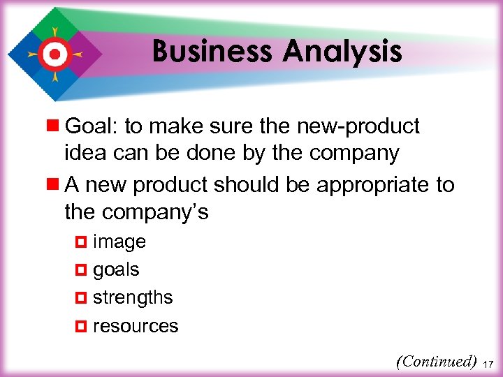 Business Analysis ¾ Goal: to make sure the new-product idea can be done by