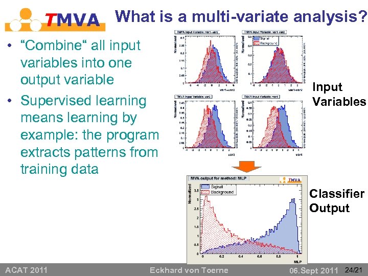 What is a multi-variate analysis? • “Combine“ all input variables into one output variable