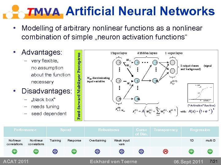 Artificial Neural Networks • Advantages: – very flexible, no assumption about the function necessary