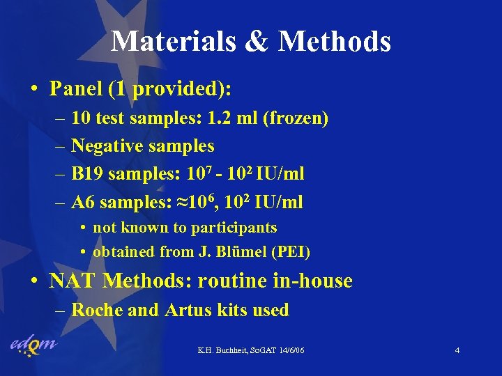 Materials & Methods • Panel (1 provided): – 10 test samples: 1. 2 ml