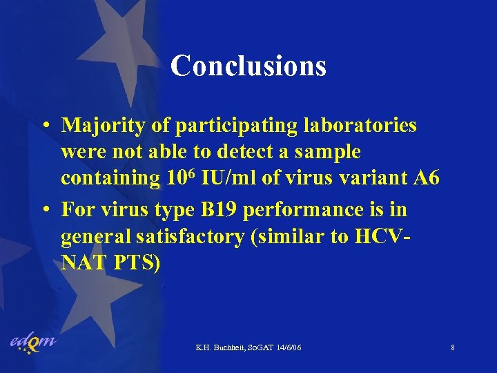 Conclusions • Majority of participating laboratories were not able to detect a sample containing