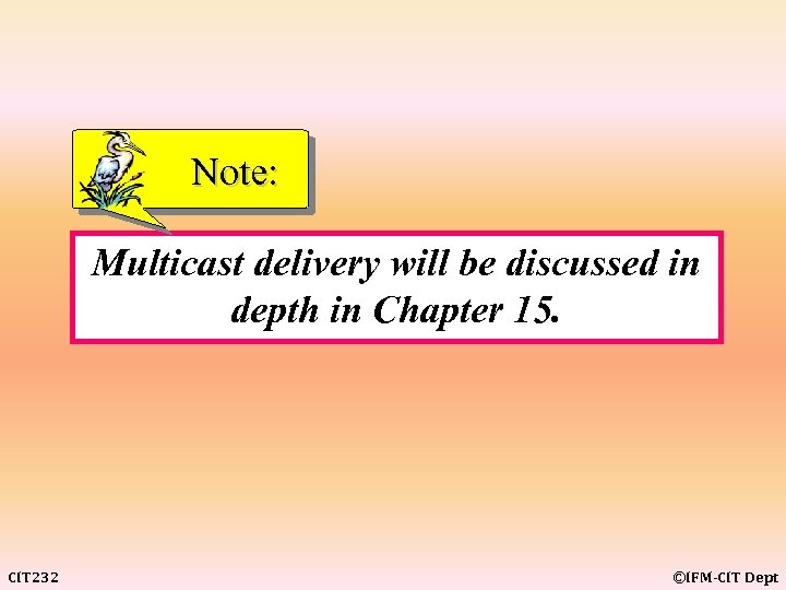 Note: Multicast delivery will be discussed in depth in Chapter 15. CIT 232 ©IFM-CIT